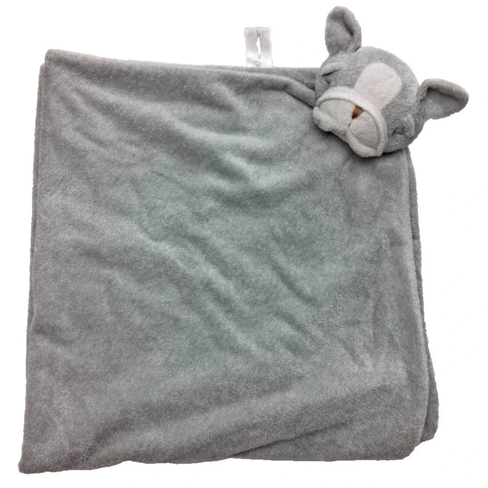 Angel Dear Gray Bulldog Baby Security Blanket Lovey BIG 26x26 Soft Unisex EUC